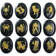 12 Hand-Carved Black Agate Zodiac Stones