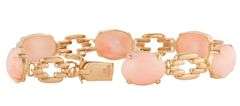 14kt Yellow gold Oval Coral Cabochon Station Link Bracelet