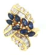 18kt Yellow gold blue sapphire and diamond ring