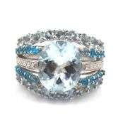 14kt White gold Aquamarine and blue topaz ring