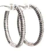 14kt White gold 5ctw black and white in out diamond hoop earrings