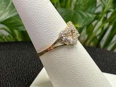 10k Yellow Gold White CZ Heart Promise Ring Love Band Size 7