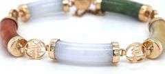 14kt Yellow gold multi color Jade fortune bracelet