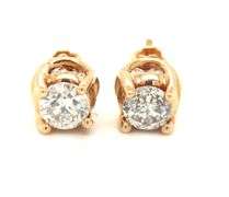 14kt Yellow gold 1.50cts round brilliant cut diamond stud earrings