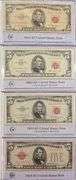 4 Different $ 5 Red Seal US Notes