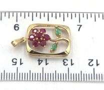 Whimsical 14K YG Ruby & Emerald Flower Pendant