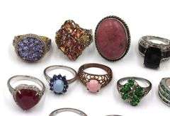 Group of 15 vintage 925 sterling silver gemstone rings