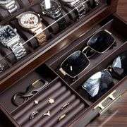 12-Slot Wooden Watch Display Case with Drawer