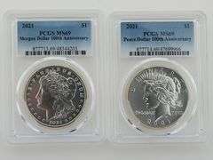 2021 Morgan & Peace Dollar 100th Anniversary Set - PCGS MS69