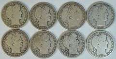 8 Diff. Nice collectible Barber Half Dollars 1900 to 1912-D