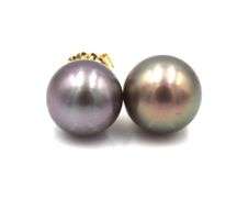 14kt Yellow gold 8.5-9mm grey pearl stud earrings