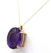 14kt Yellow gold 50ct oval amethyst pendant on chain