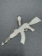 Rhodium Plated 925 Sterling Silver AK-47 Riffle CZ Pendant