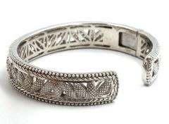 Judith Ripka 925 sterling silver signed cubic zirconia cuff bangle