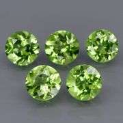 Five piece 6mm Peridot set weighing 4.32 carats
