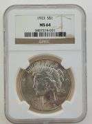 1923 Silver Peace Dollar, NGC MS64