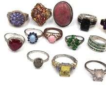 Group of 15 vintage 925 sterling silver gemstone rings