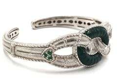 Judith Ripka sterling silver Green chalcedony emerald hinged cuff bracelet