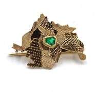 18kt Yellow gold Colombia map with columbia emerald pinpoint brooch