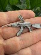 Rhodium Plated 925 Sterling Silver AK-47 Riffle CZ Pendant