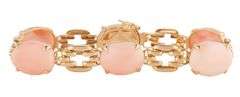 14kt Yellow gold Oval Coral Cabochon Station Link Bracelet