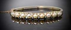 Stunning 14K Estate Pearl and Opal Bangle