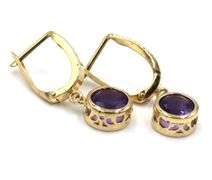 14kt Yellow gold bezel set amethyst dangle earrings