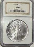 Frosty 1991 NGC MS 69 Silver Eagle. Third year with nice surfaces
