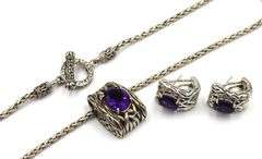 Set of Effy amethyst pendant on chain and matching earrings