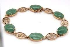 14kt Yellow gold oval Jade station bracelet