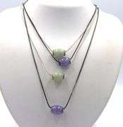 Group lot of 4 Vintage 925 sterling silver Jade pendants on chains