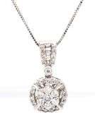14kt White gold 0.75ctw diamond cluster pendant on chain