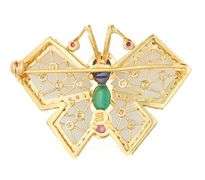 Ruby Sapphire Emerald Cabochon and 0.35ctw Diamond Butterfly Brooch Pendant in 14K