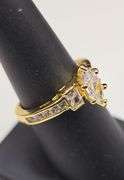 Ladies Sparklin14 Kt Tri-Layered Yellow Gold Plated Rare Marquis Cut Lab Simulated Diamond Ring