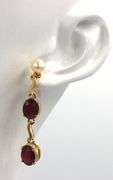 14kt Yellow gold oval ruby lead treated and pearl dangle earrings