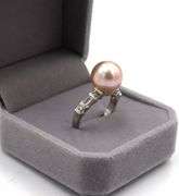 14kt White gold 11mm pinkish grey pearl and diamond ring