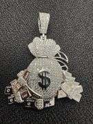 Rhodium Plated 925 Sterling Silver CZ Cash Bag Pendant