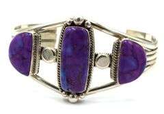 Vintage 925 sterling silver signed purple turquoise cuff bangle