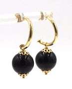 Italian 14kt Yellow gold black onyx ball drop earrings