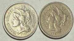 1865 &1868 3 Cent Nickels