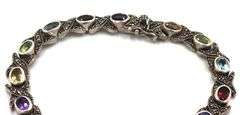 Vintage 925 sterling silver signed multi color stone link bracelet