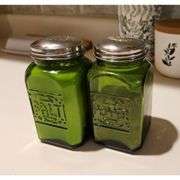 Green Glass Salt and Pepper Shakers