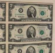 Framed Sheet of  16 $2 1999  Star Notes