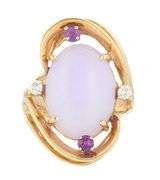 0.15ctw Diamond 0.15ctw Amethyst and Lavender Jade Cocktail Ring in 14K