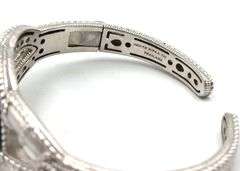 Judith Ripka sterling silver Green chalcedony emerald hinged cuff bracelet
