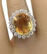 14kt White gold 6ct oval citrine and diamond halo ring