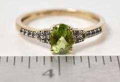 Marvelous 10K Yellow Gold Peridot and Diamond Ring