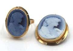 Stunning 14K YG Laser Cut Cameo Ring and Pendant