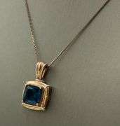 Vintage 925 sterling silver signed blue stone pendant on Italian chain necklace