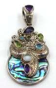 Lot of 2 925 sterling silver Sajen amethyst, abalone and blue topaz pendants